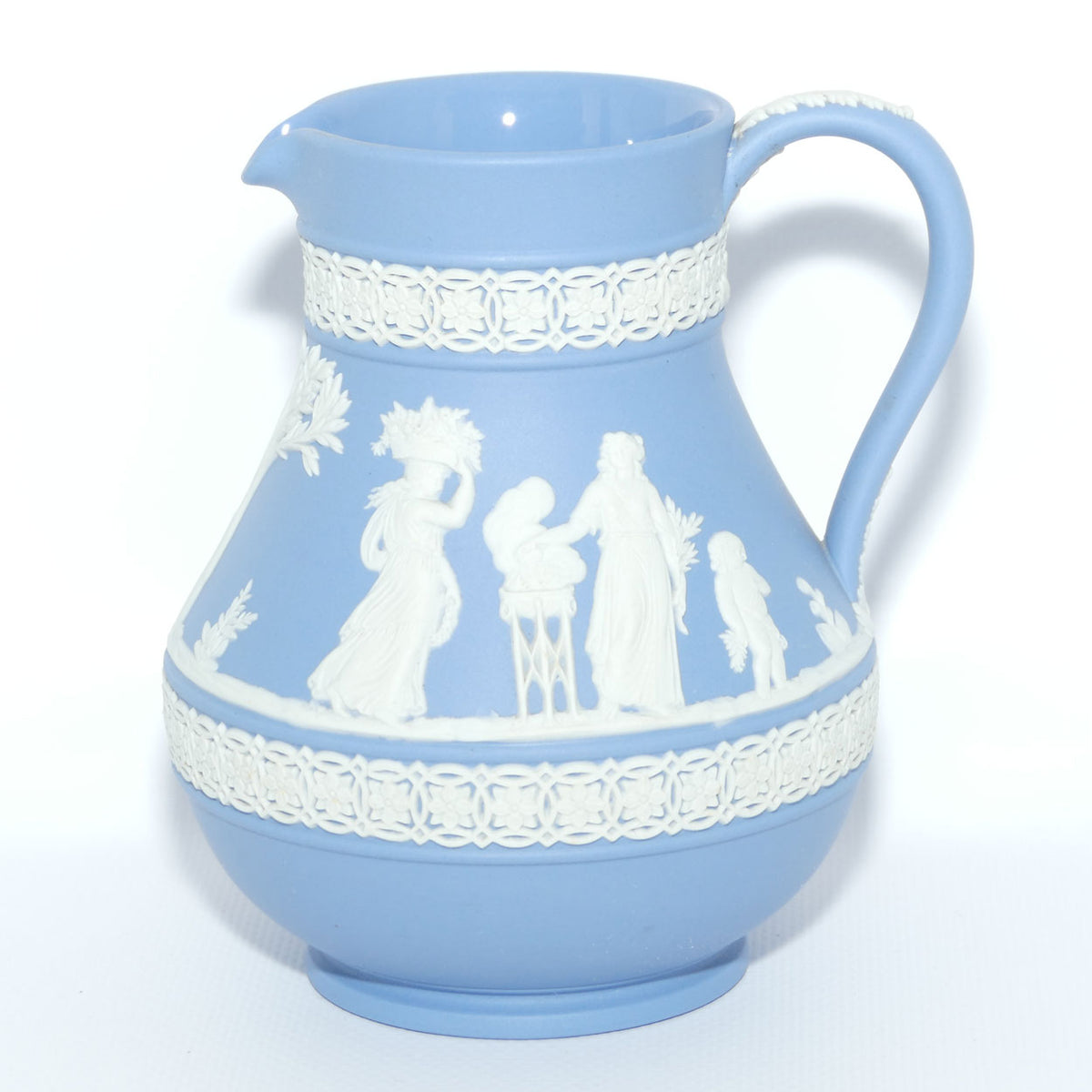 Wedgwood Jasper | White on Pale Blue milk jug with Grecian Scene | Double bands | #5