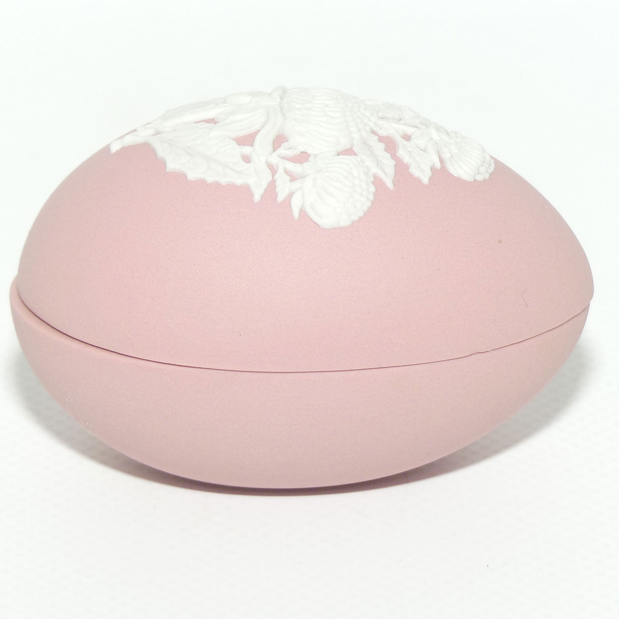 Wedgwood Jasper | Australian Flora | White on Pink | Waratah Egg shape trinket box