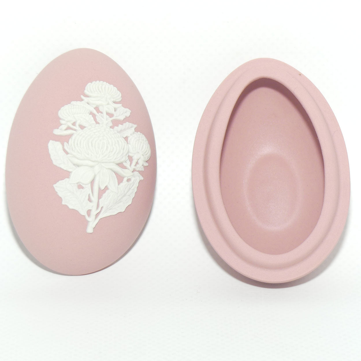 Wedgwood Jasper | Australian Flora | White on Pink | Waratah Egg shape trinket box