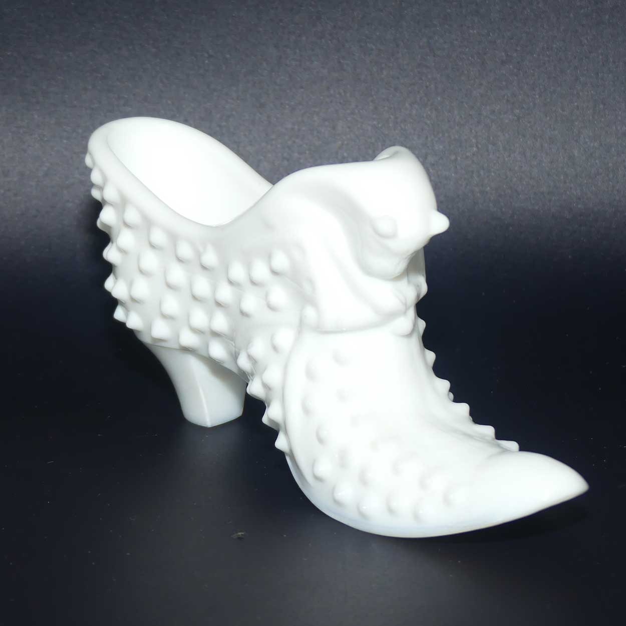Fenton Glass White Hobnail cat slipper