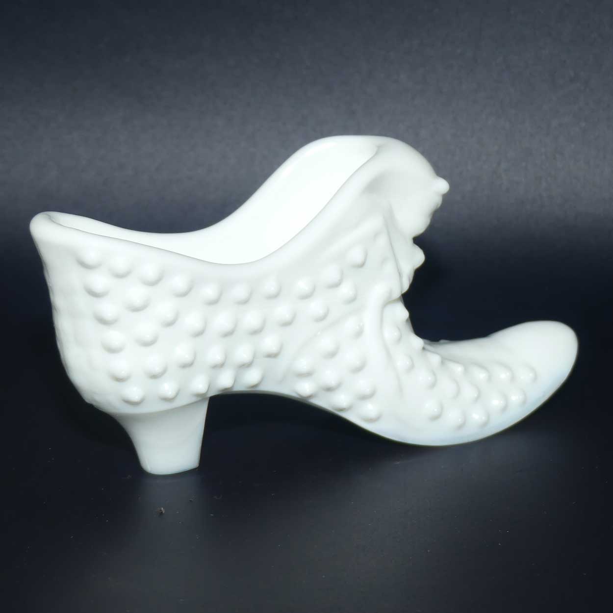 Fenton Glass White Hobnail cat slipper