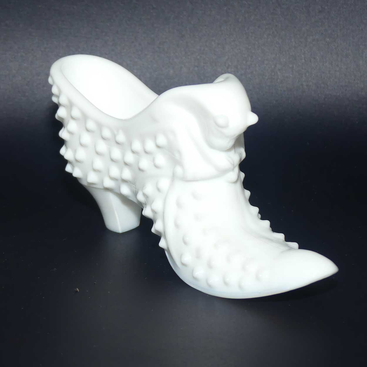 Fenton Glass White Hobnail cat slipper