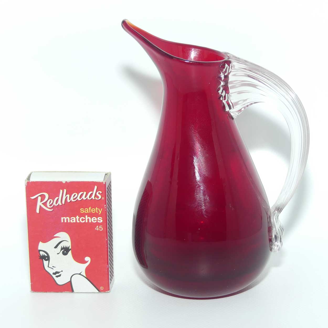 Whitefriars #9419 Ruby Glass jug with Sparrow Beak pourer