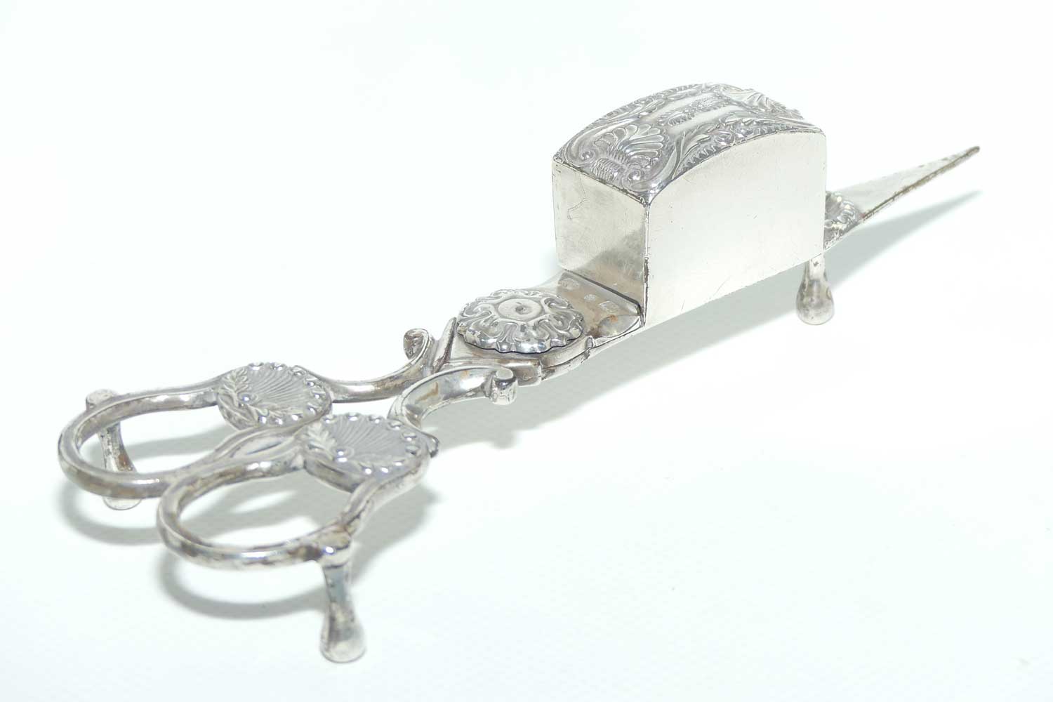 Mid Victorian era pair of Silver Plate Wick trimmers | Kings pattern