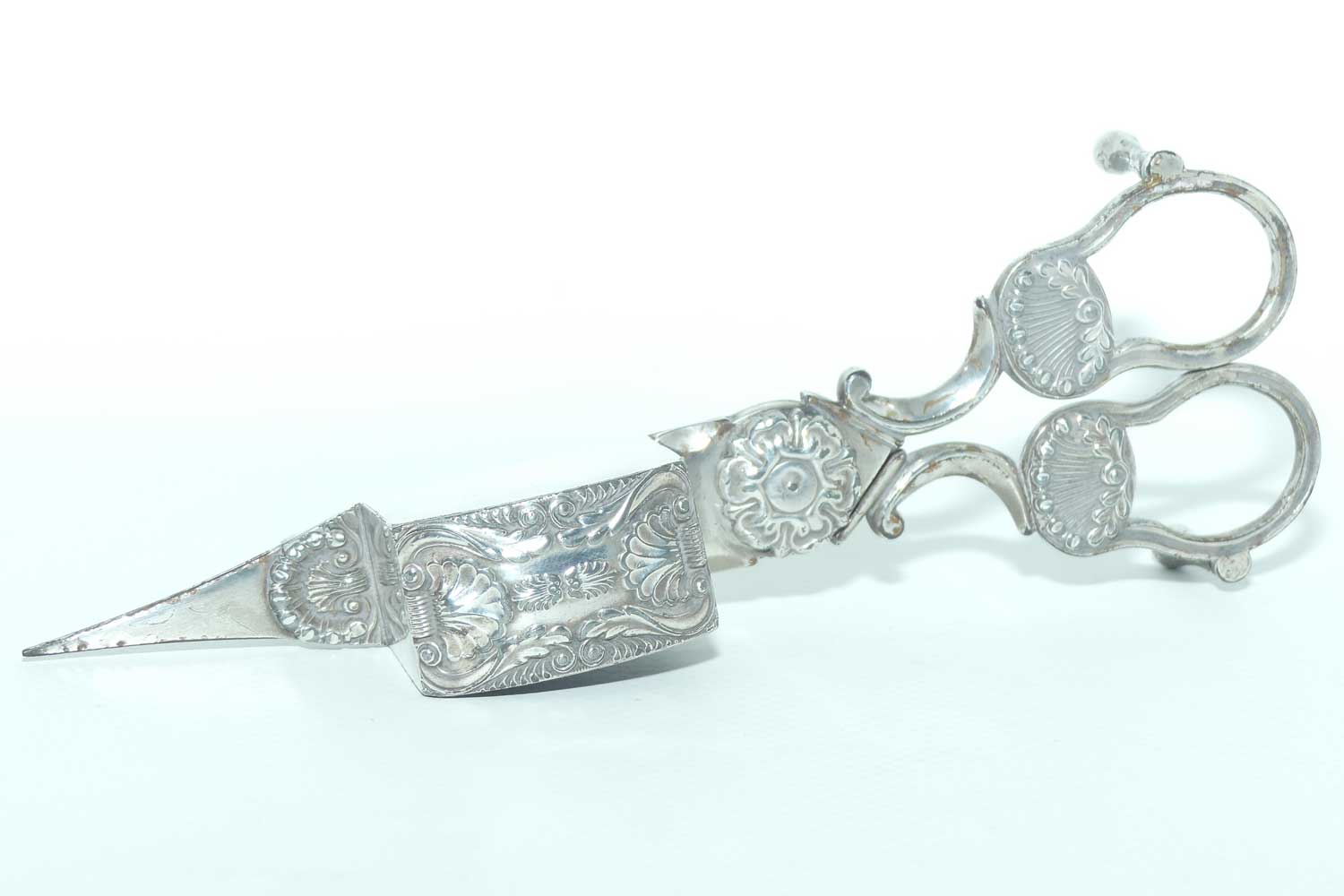 Mid Victorian era pair of Silver Plate Wick trimmers | Kings pattern