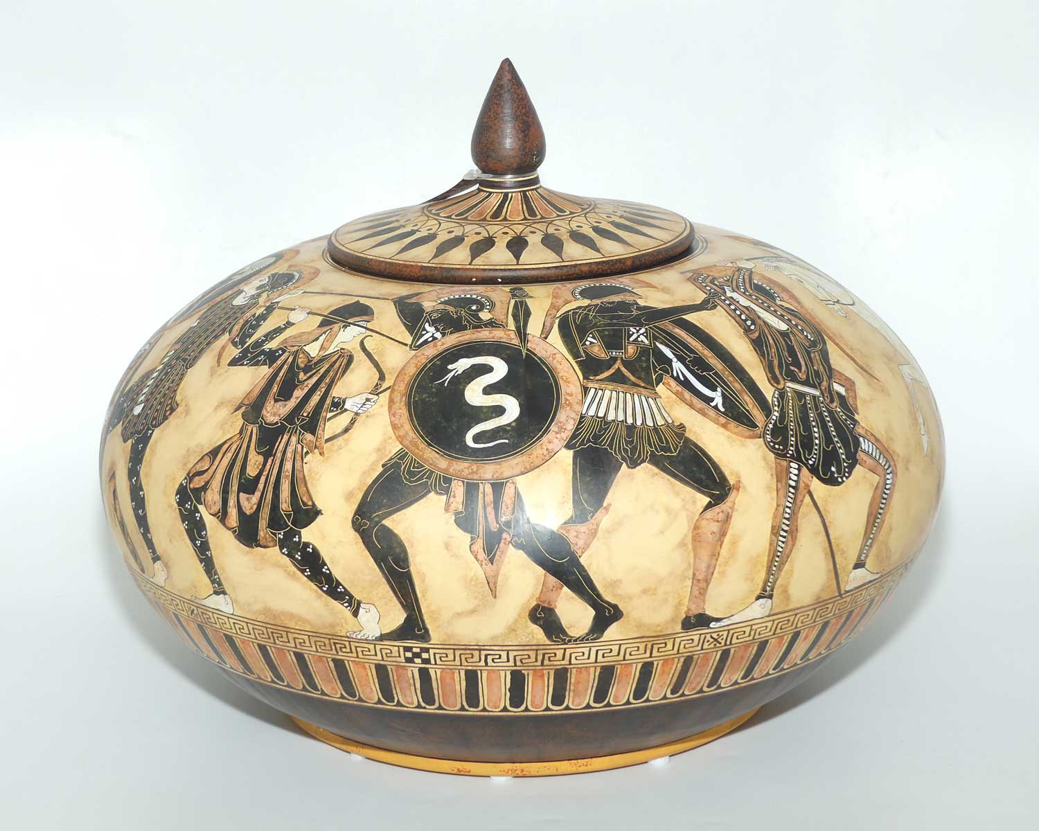 Superb Greek replica Lidded Pot 455BC by Sakis | Depicts Trojan war