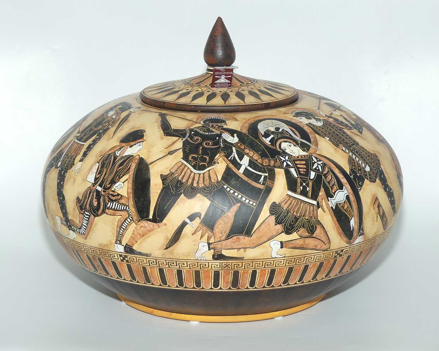 Superb Greek replica Lidded Pot 455BC by Sakis | Depicts Trojan war