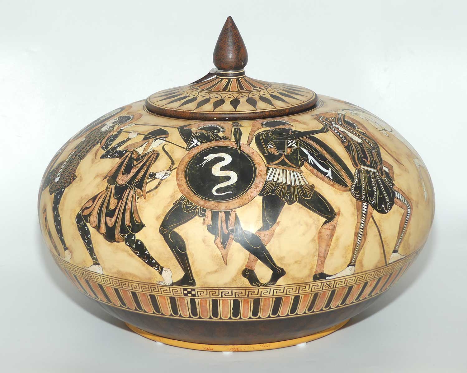 Superb Greek replica Lidded Pot 455BC by Sakis | Depicts Trojan war