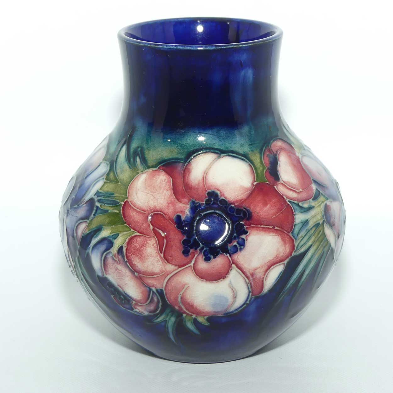 Walter Moorcroft Anemone on Blue ground wide body vase