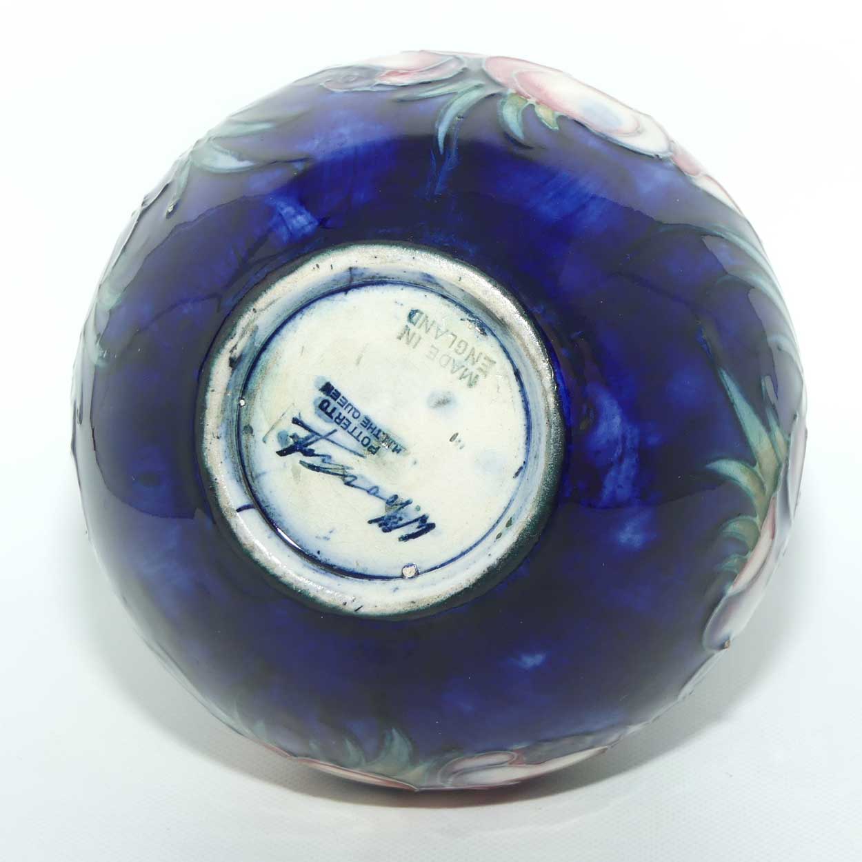 Walter Moorcroft Anemone on Blue ground wide body vase