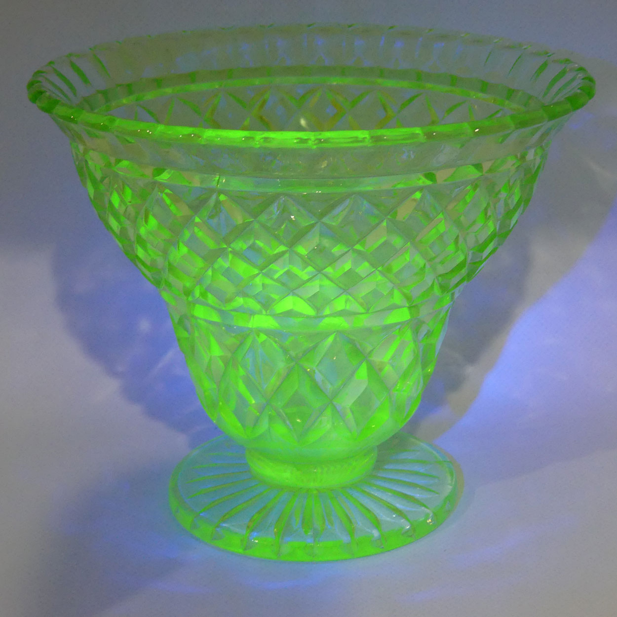 Crown Crystal Glass wide rim footed Green Glass vase | Uranium | #2