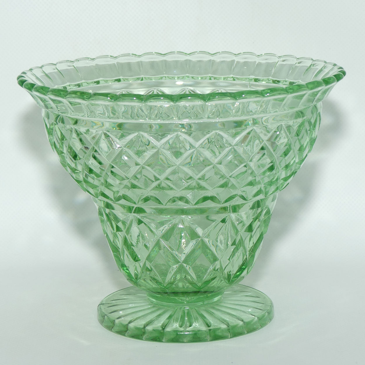 Crown Crystal Glass wide rim footed Green Glass vase | Uranium | #3