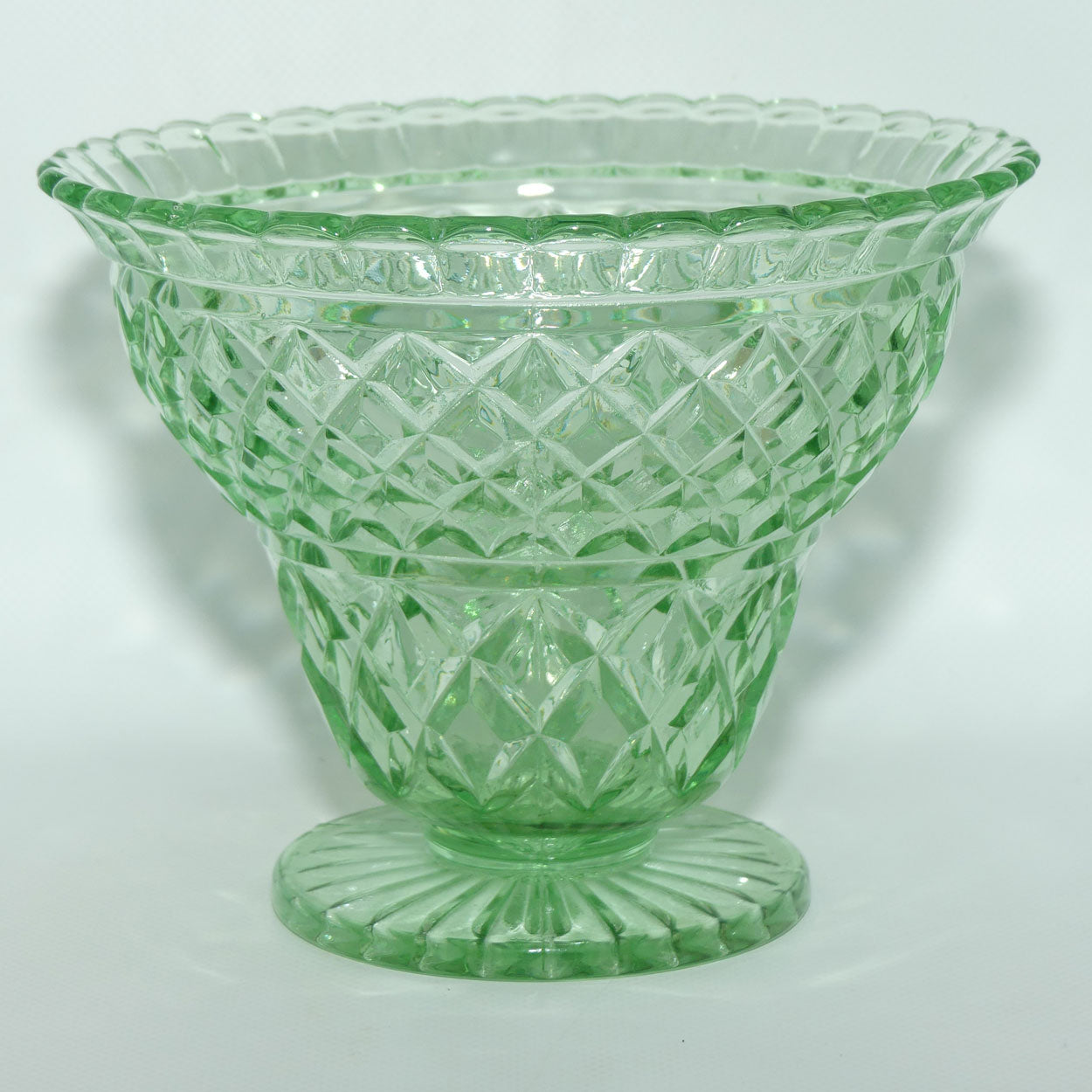 Crown Crystal Glass wide rim footed Green Glass vase | Uranium | #3