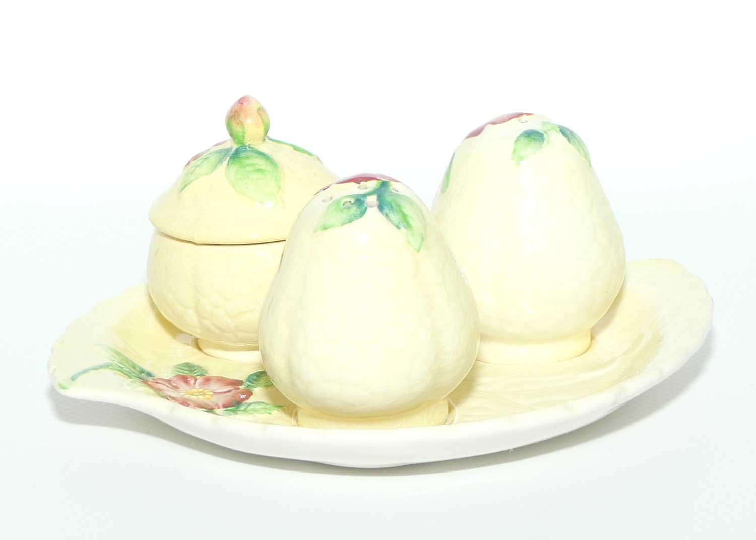 Carlton Ware Wild Rose three piece cruet set on tray