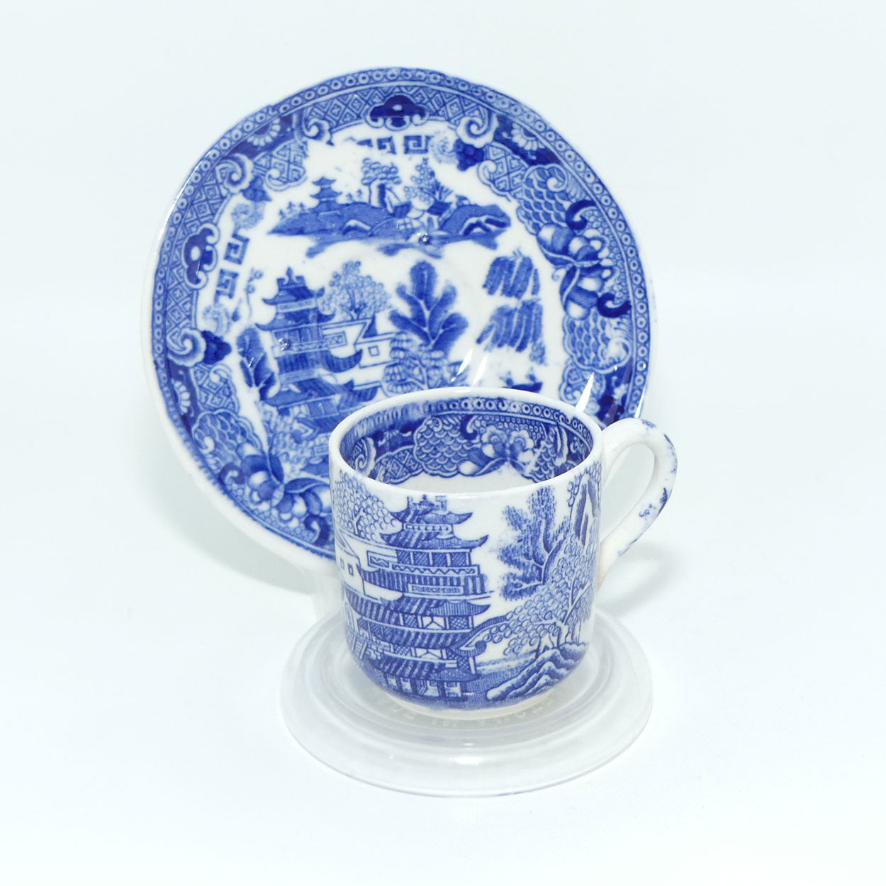 W Ridgways Semi China Old Willow pattern coffee duo