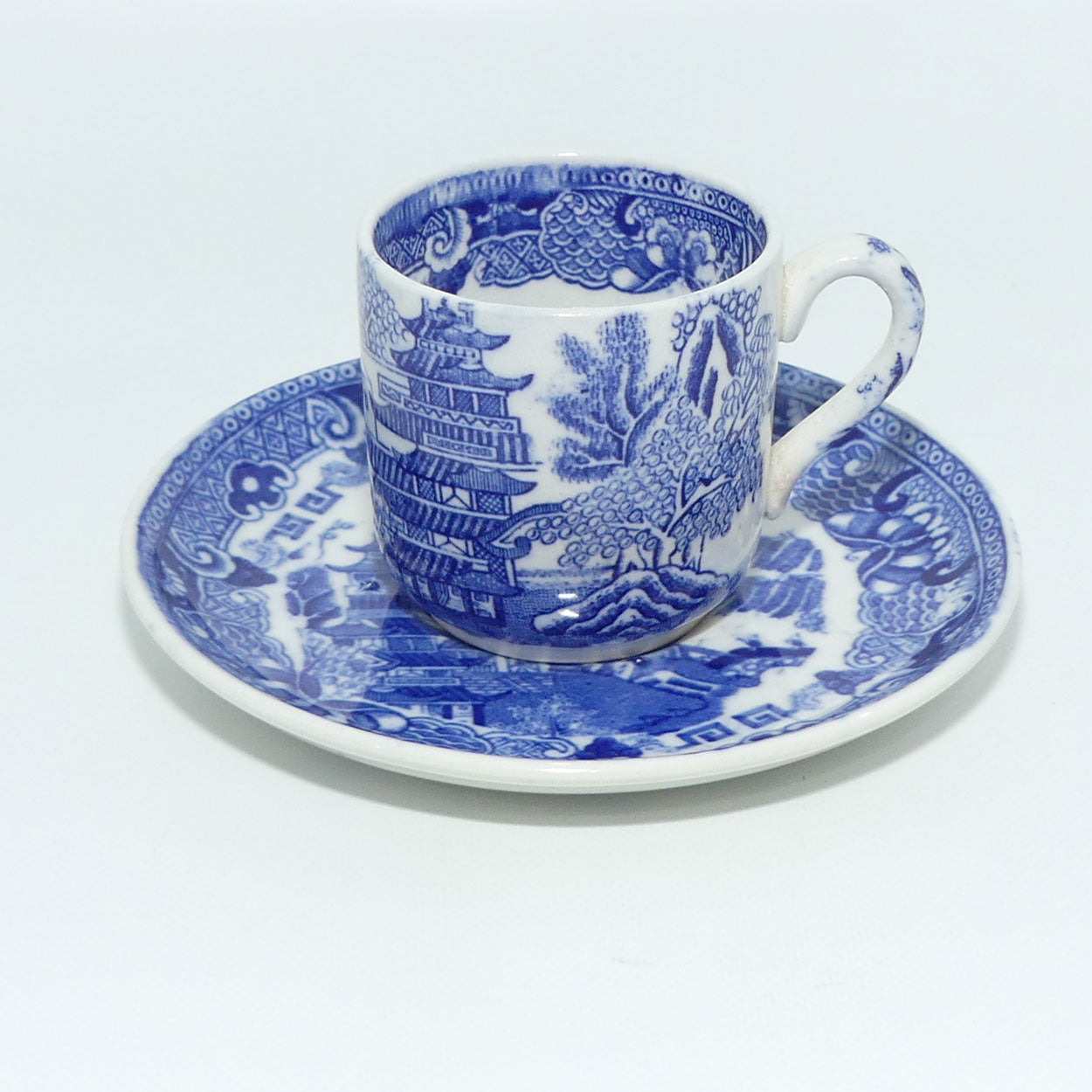 W Ridgways Semi China Old Willow pattern coffee duo