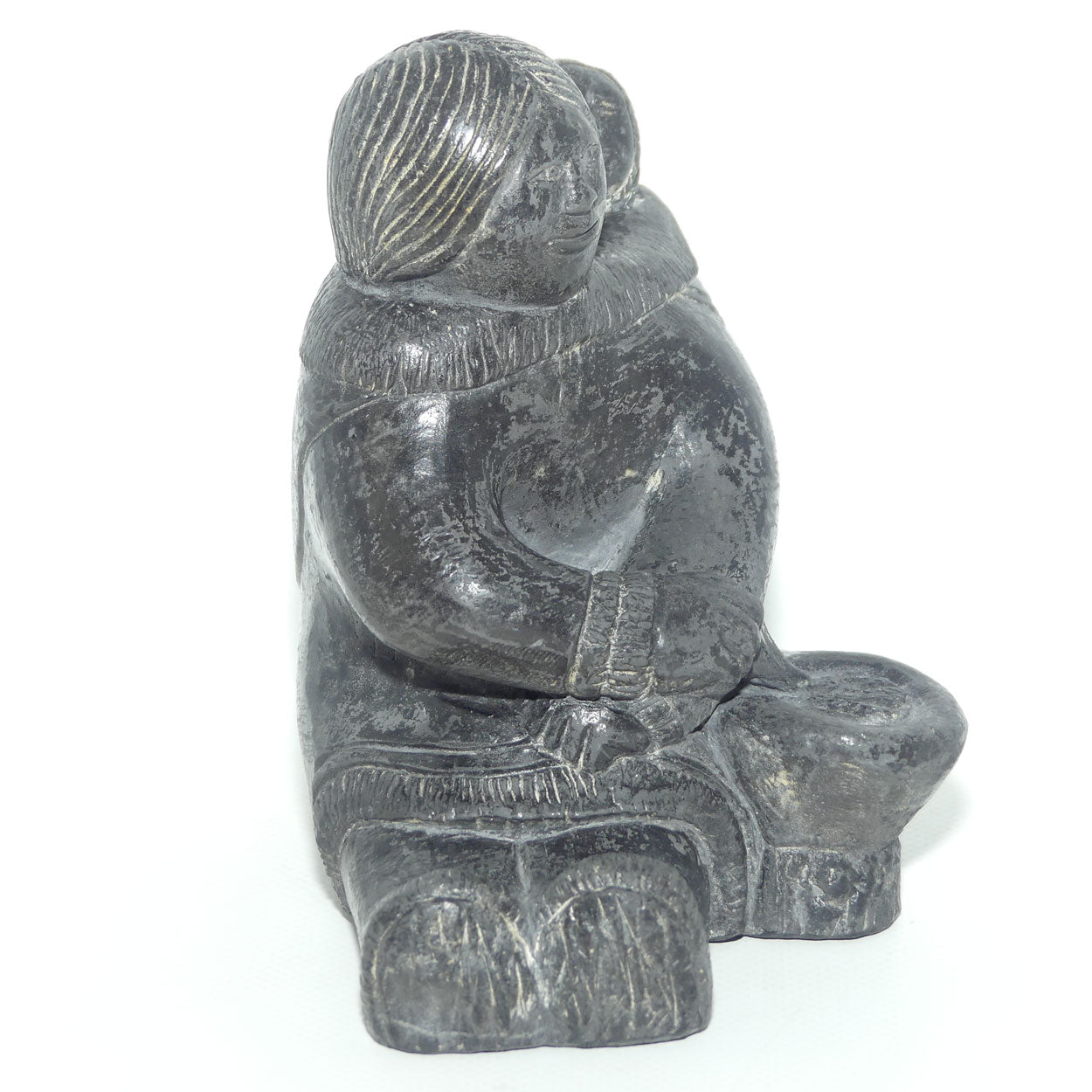 The Wolf Sculptures | Inuit Stone Carving | Eskimo Mother and Child | signed