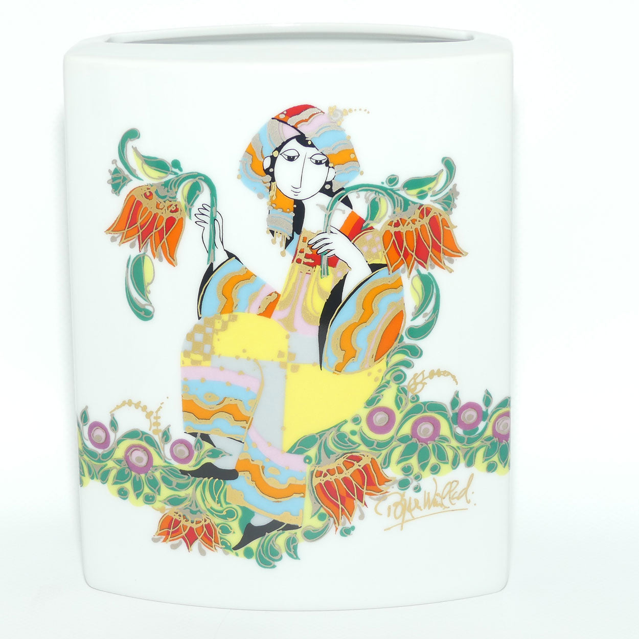 Rosenthal Bjorn Wiinblad Studio line Woman with Flowers small letterbox vase