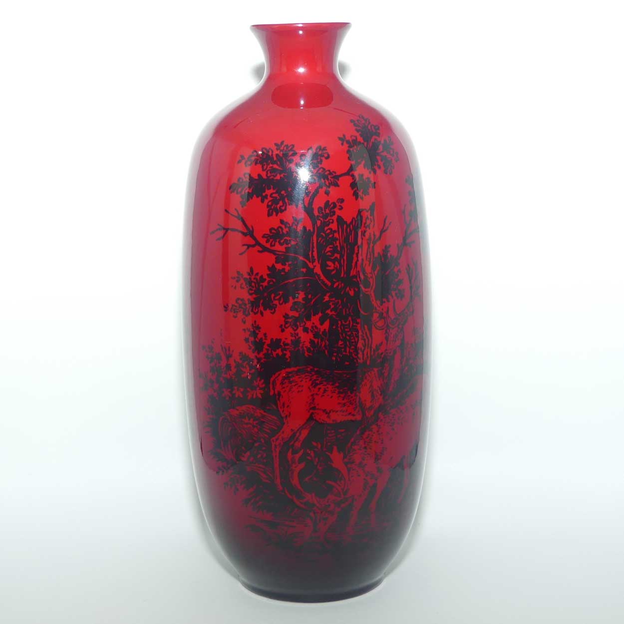 Royal Doulton Flambe Woodcut Highland Deer tall vase | Shape 1619