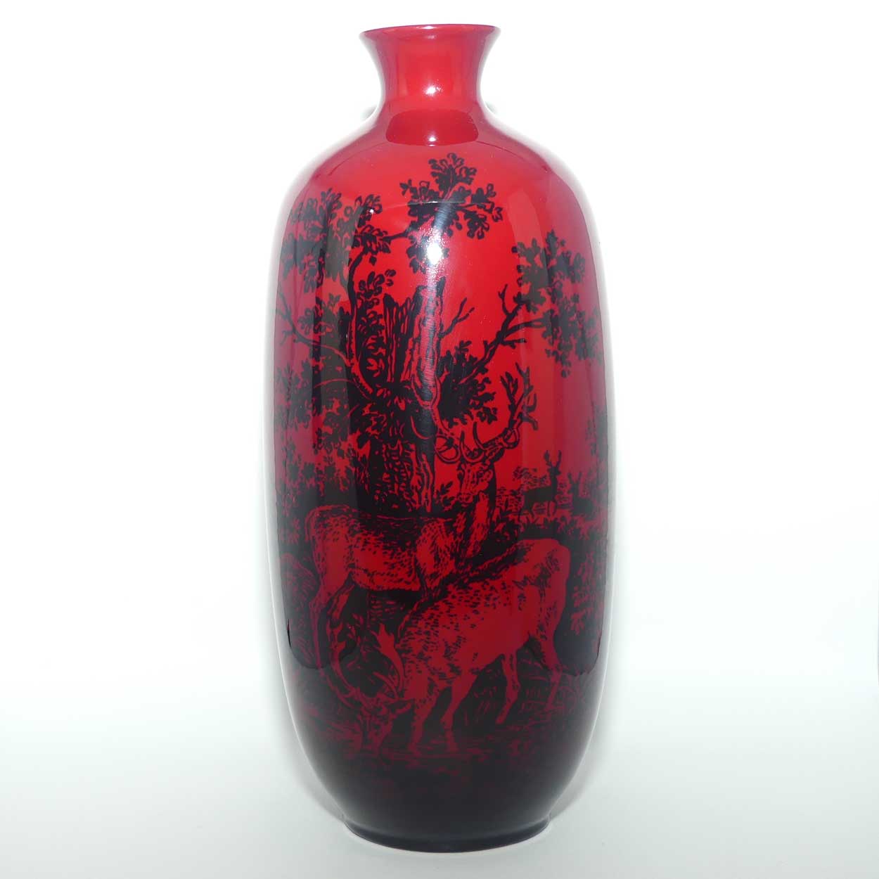 Royal Doulton Flambe Woodcut Highland Deer tall vase | Shape 1619