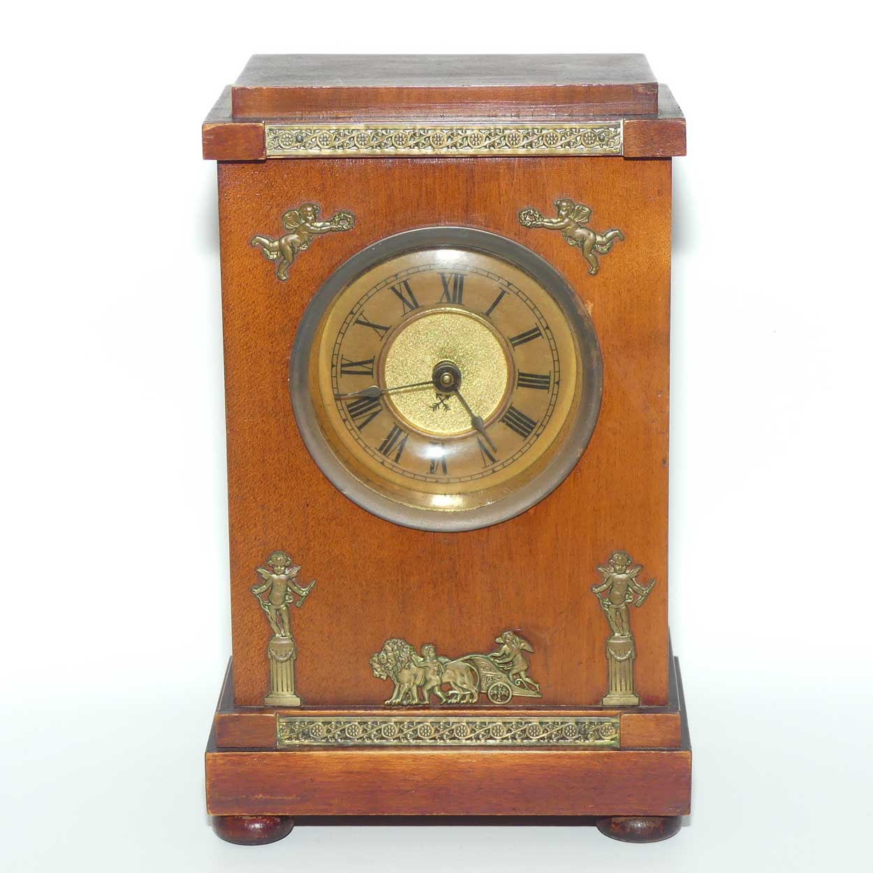 Wurttemburg Crossed Arrows Mahogany case mantle clock with Neoclassical brass decoration