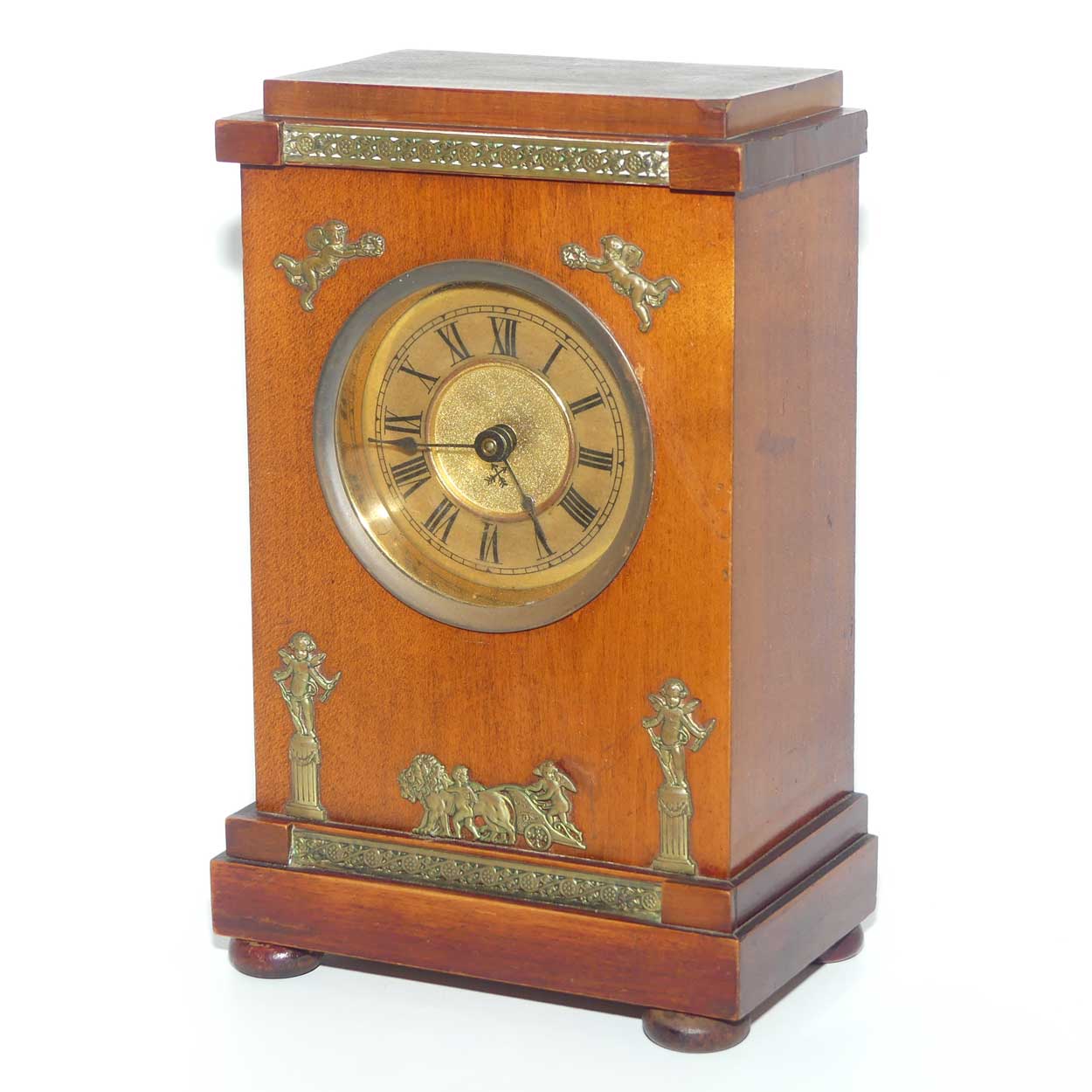 Wurttemburg Crossed Arrows Mahogany case mantle clock with Neoclassical brass decoration