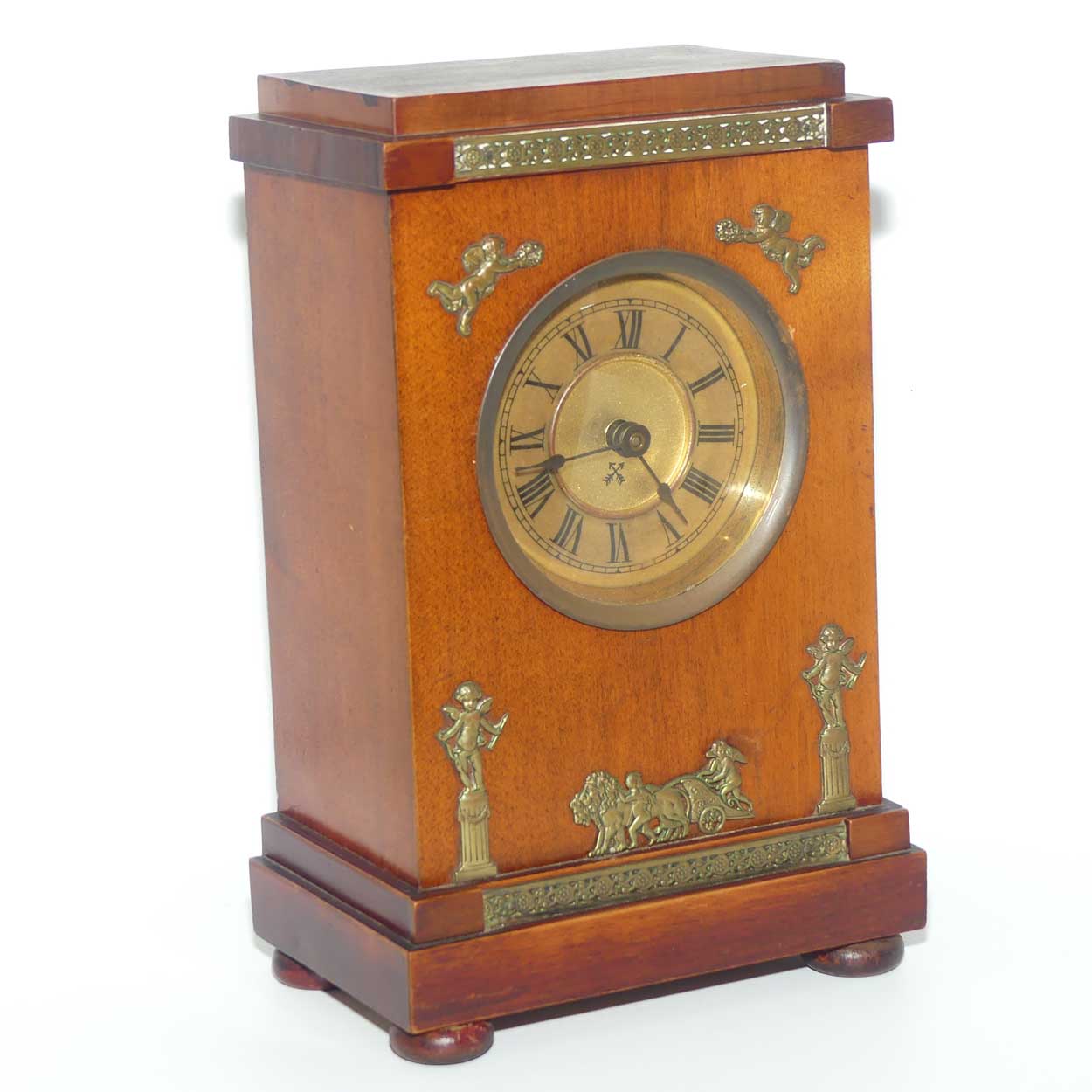Wurttemburg Crossed Arrows Mahogany case mantle clock with Neoclassical brass decoration