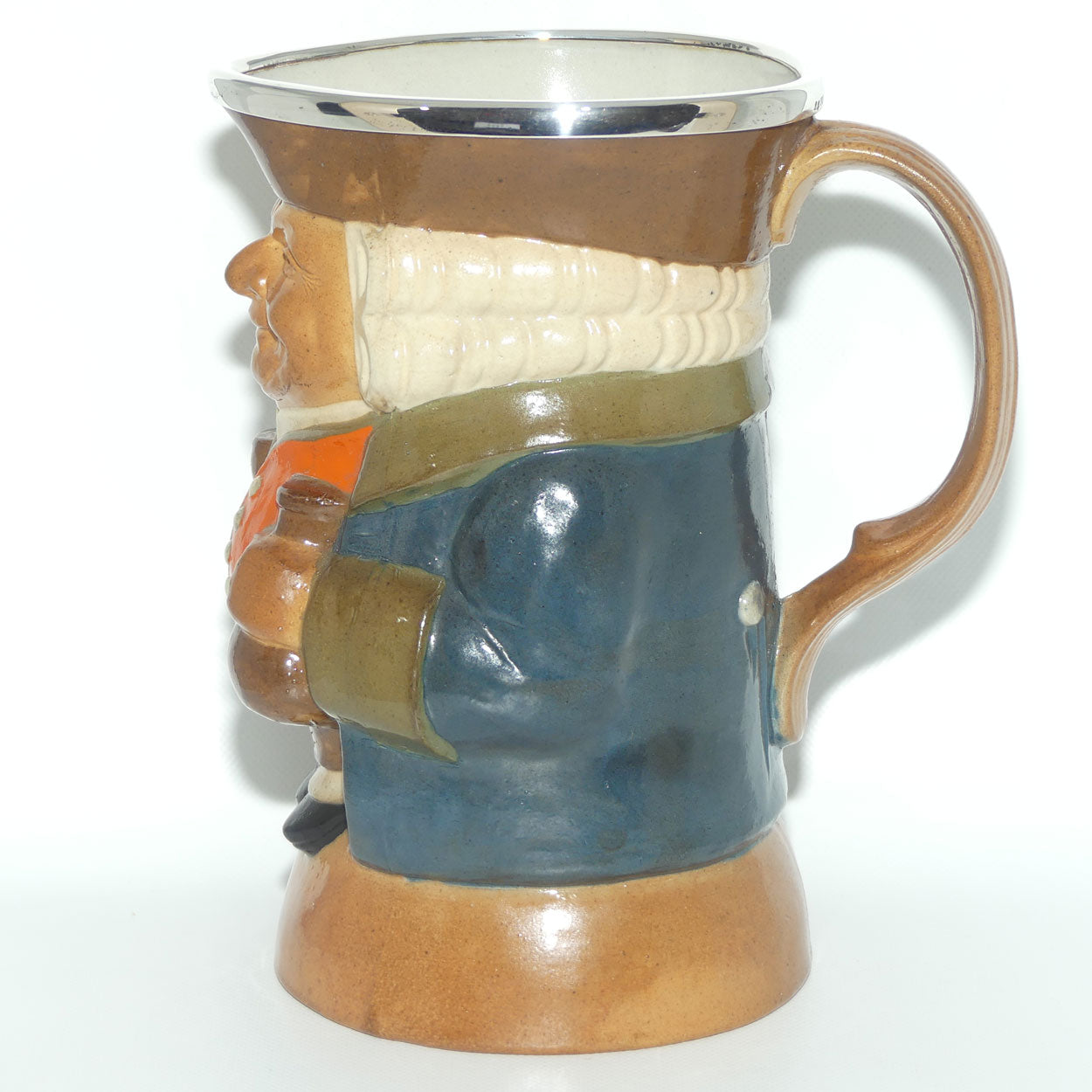 X8572 Royal Doulton Lambeth Harry Simeon The Standing Man Medium toby | Smiling Face, Orange Waistcoat, Blue Jacket | Silver Rim