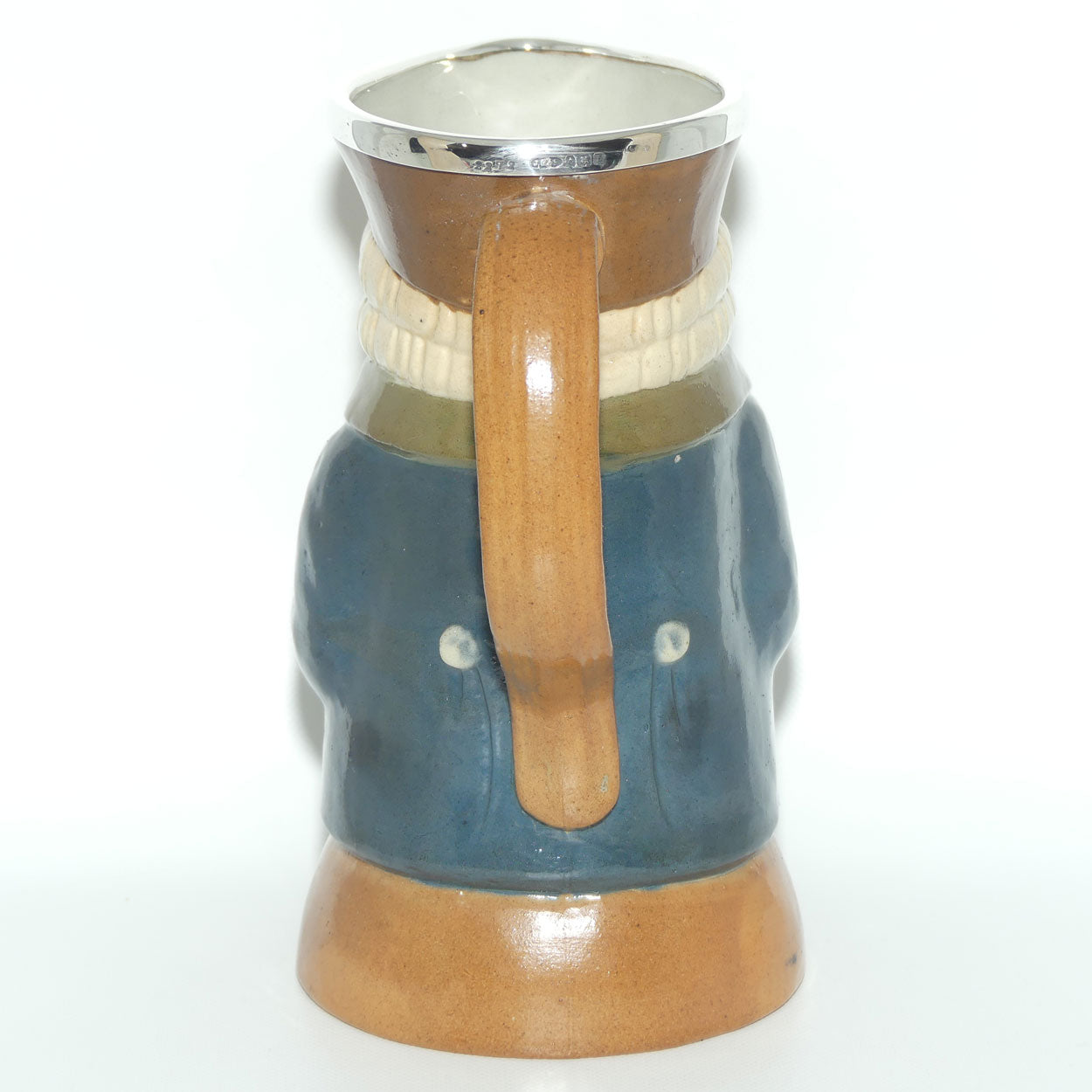 X8572 Royal Doulton Lambeth Harry Simeon The Standing Man Medium toby | Smiling Face, Orange Waistcoat, Blue Jacket | Silver Rim