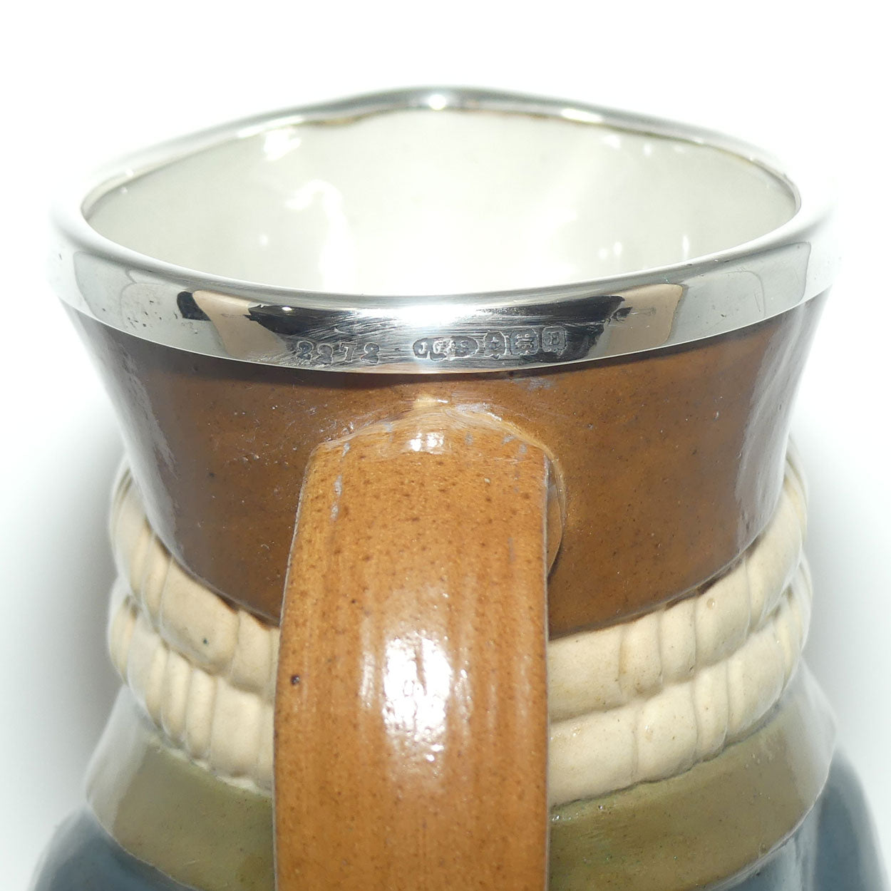 X8572 Royal Doulton Lambeth Harry Simeon The Standing Man Medium toby | Smiling Face, Orange Waistcoat, Blue Jacket | Silver Rim