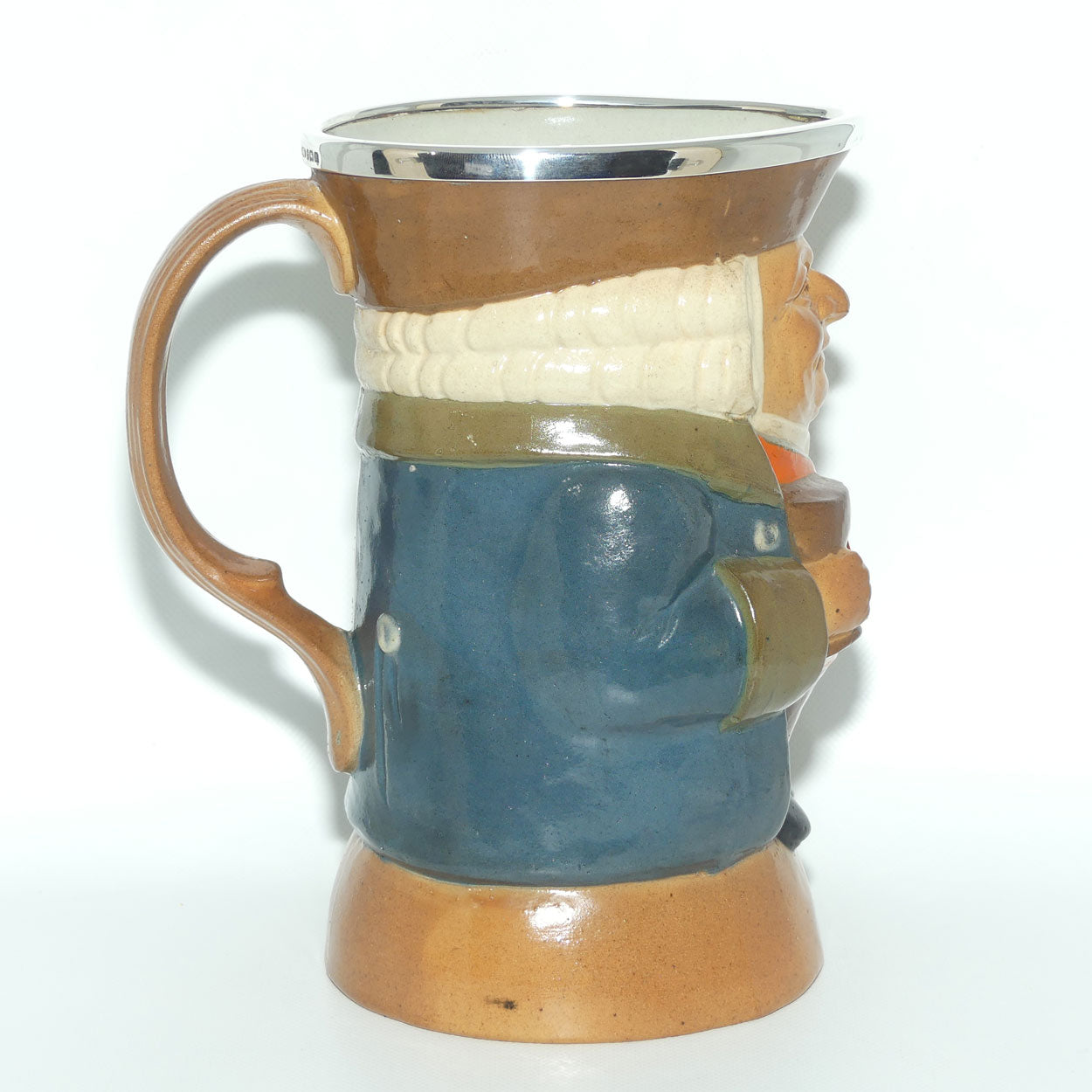 X8572 Royal Doulton Lambeth Harry Simeon The Standing Man Medium toby | Smiling Face, Orange Waistcoat, Blue Jacket | Silver Rim