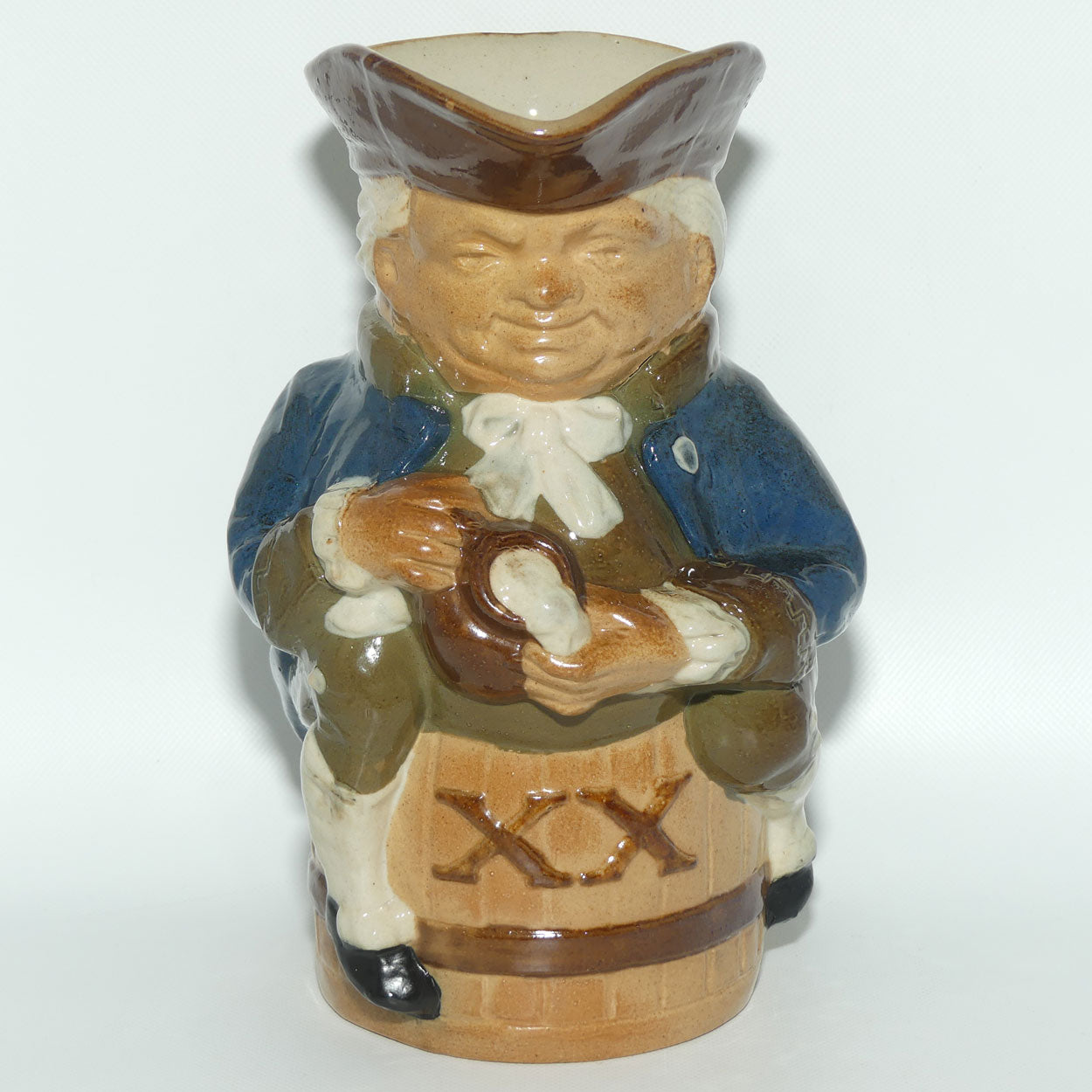 X8590 Royal Doulton Lambeth Harry Simeon Toby XX Large toby | Hand holds jug of Ale | Blue Coat, Brown waistcoat, Brown Jug