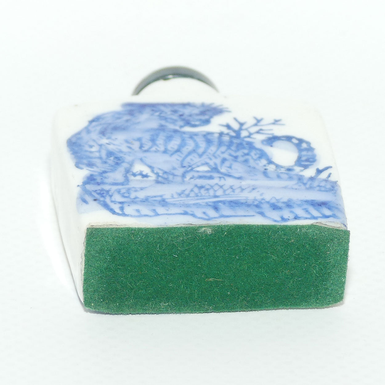 Chinese square shape snuff bottle with greenstone stopper | Tiger Scene