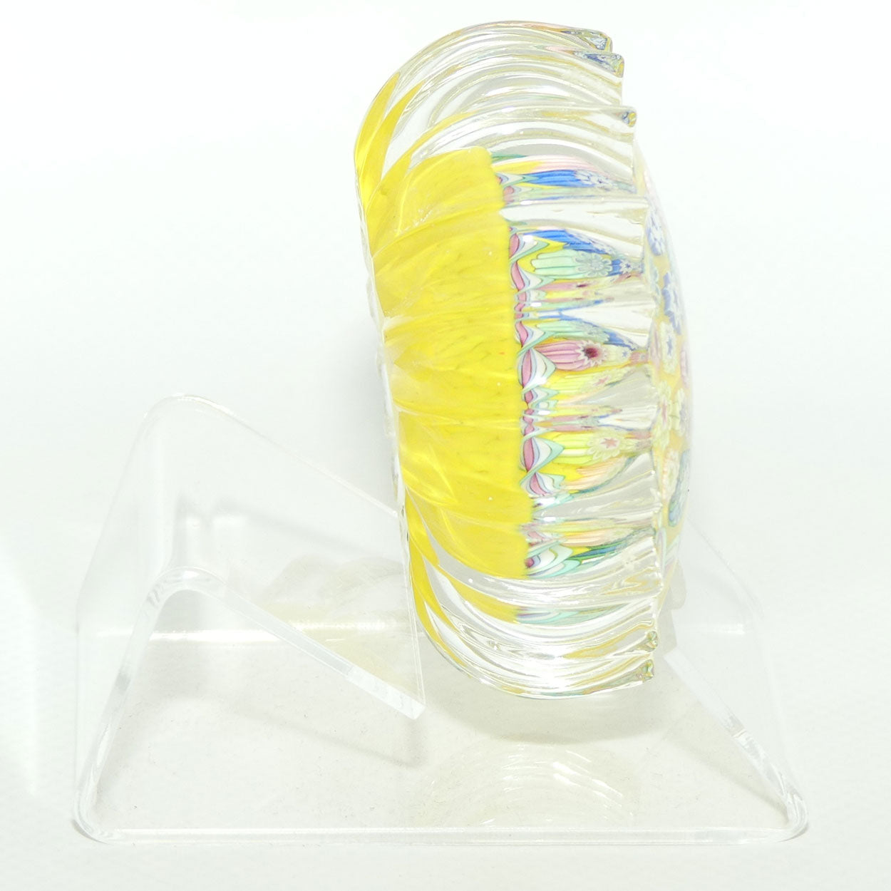 John Deacons Scotland Millefiori Closepack and Torsade Ribbed paperweight | Yellow