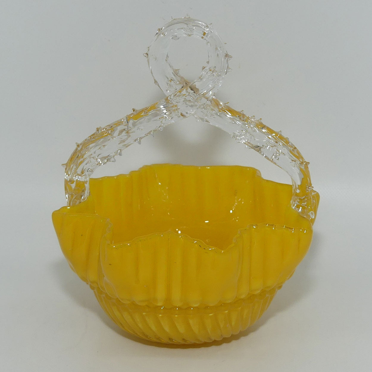 Buttercup Yellow Glass | Ribbed design | thorn handle basket