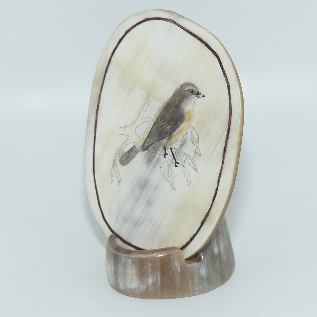 Enamelled Scrimshaw on Horn | Northern Yellow Robin