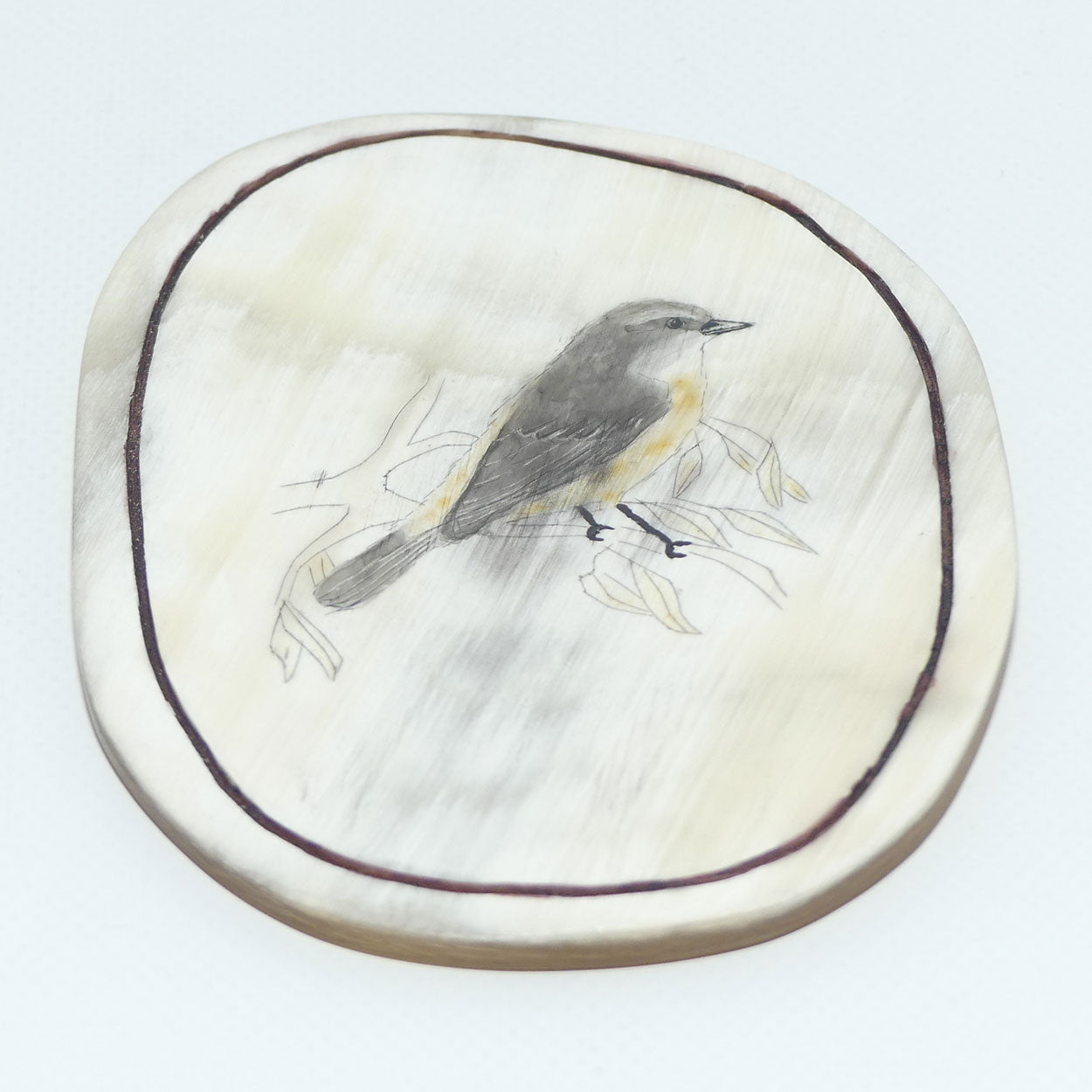 Enamelled Scrimshaw on Horn | Northern Yellow Robin