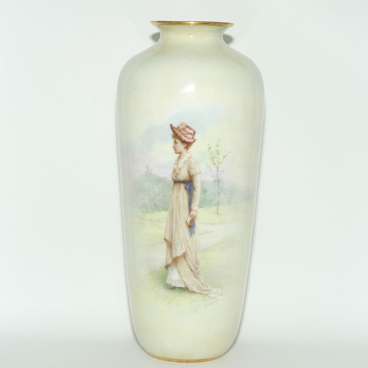 Doulton Burslem vase of a Young Woman signed S Alcock