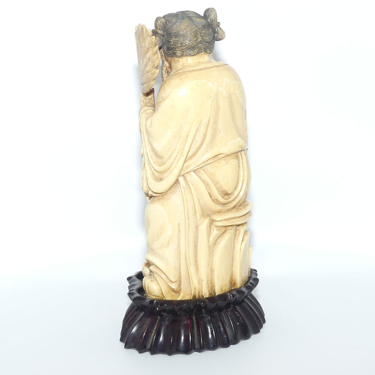 Exceptional Carved Ivory figure on Rosewood base depicting Immortal Zhongli Quan