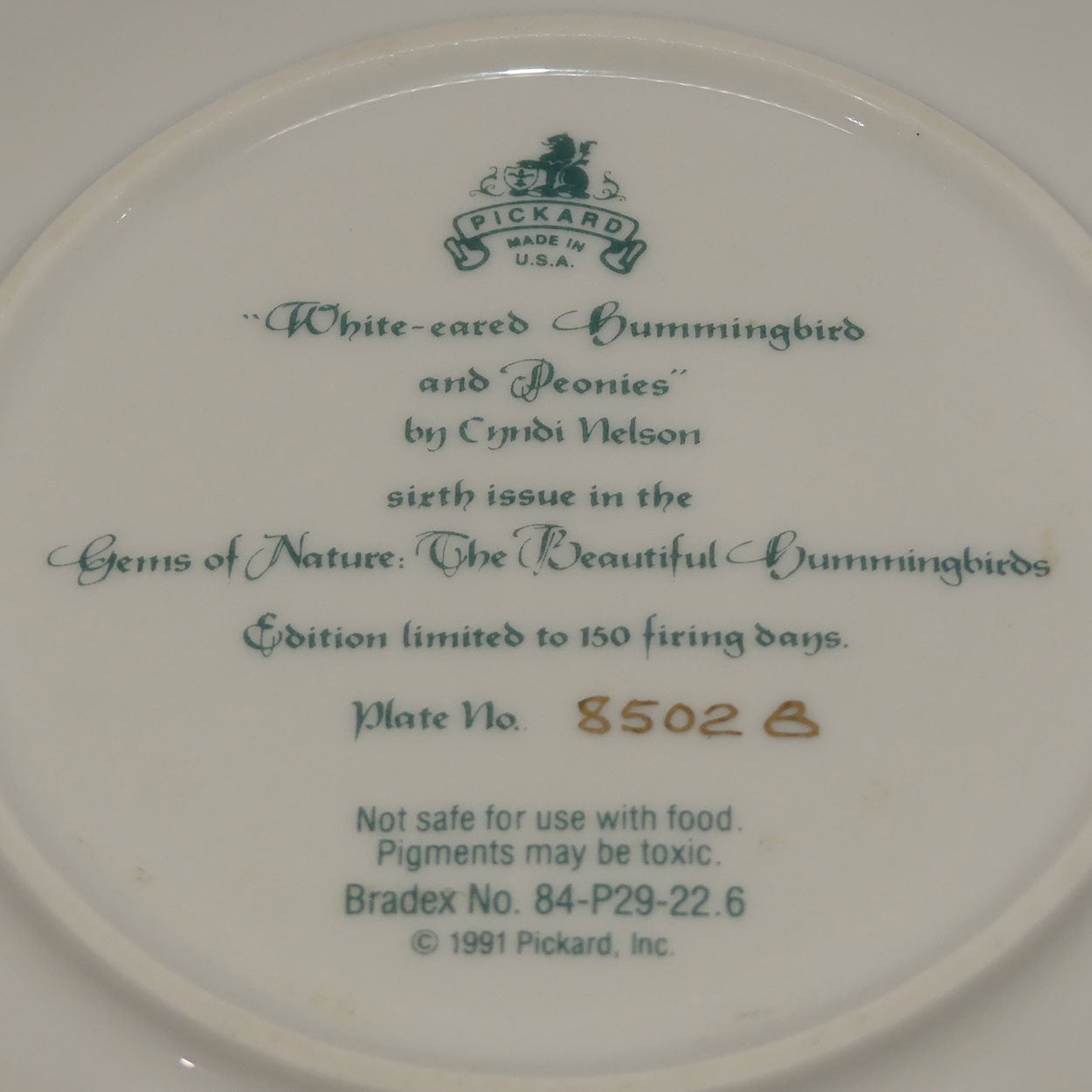 bradex-84-p29-22-6-plate-gems-of-nature-white-eared-hummingbird-and-peonies