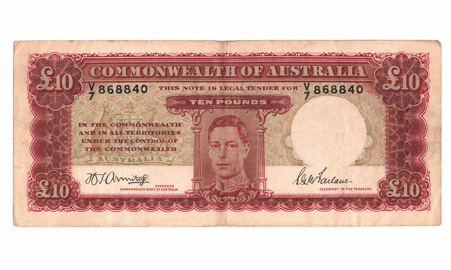 1943 R59 Commonwealth of Australia 10 Pound | Armitage McFarlane | V7 868840 | aVF