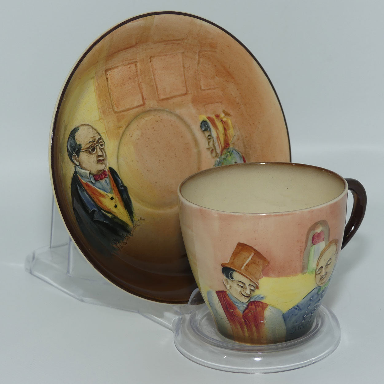 Royal Doulton Dickens Sam Weller | Fat Boy | Mr Pickwick | Mrs Cluppins low relief duo D5833