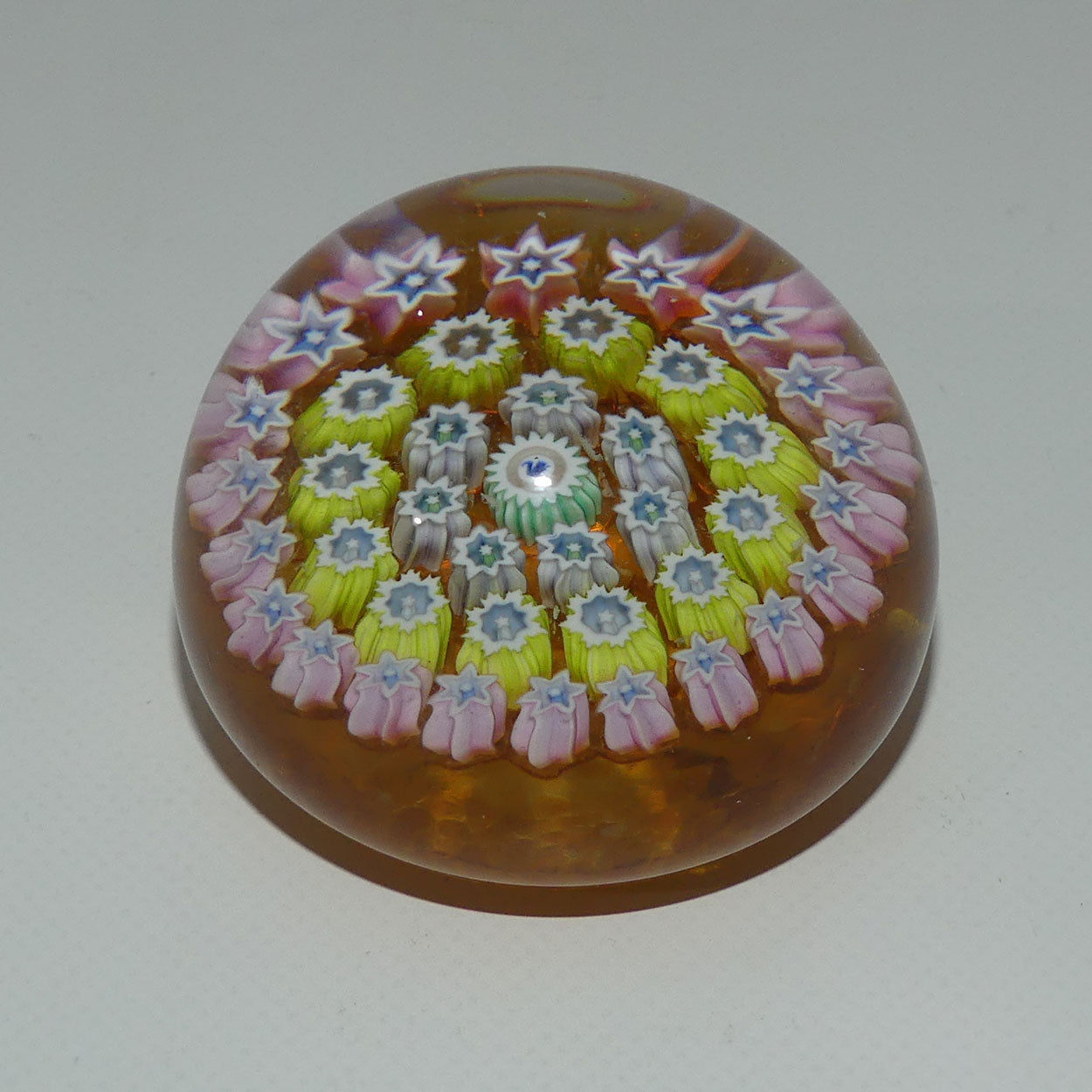john-deacons-scotland-millefiori-silhouette-cane-miniature-paperweight-amber