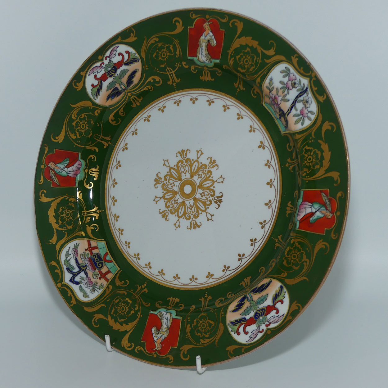 masons-ashworth-ironstone-aesthetic-green-border-plate-c-1875