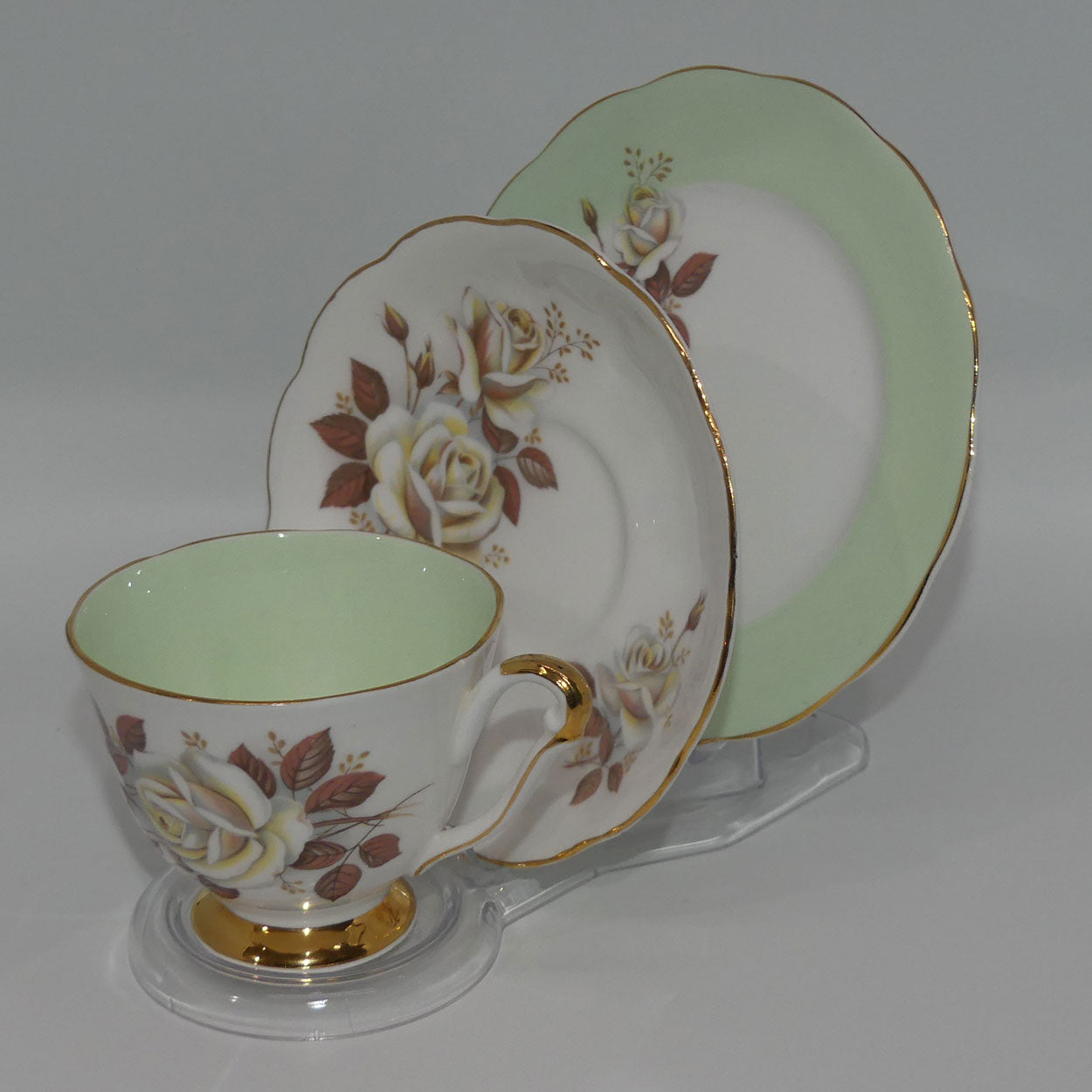queen-anne-bone-china-autumn-rose-pattern-trio-green