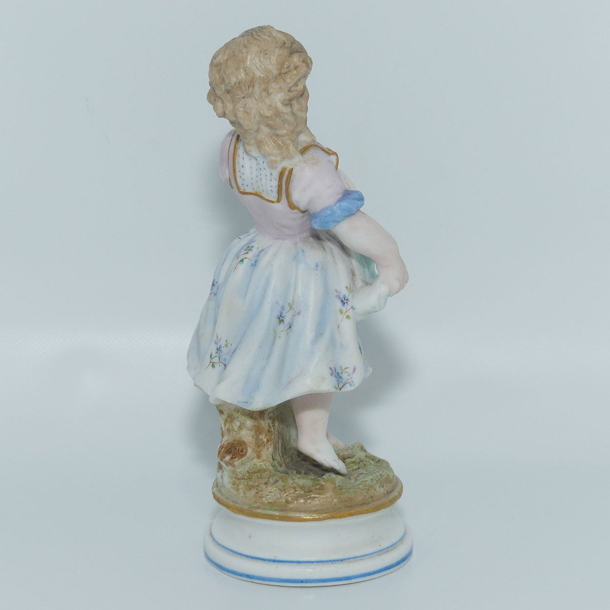 German Bisque Girl with Floral decorated dress and Gilt Decor c.1900