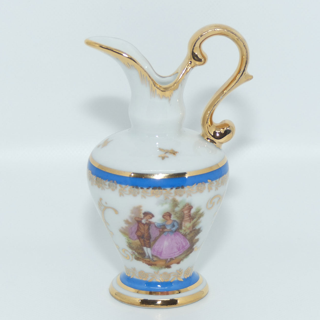 Limoges DC France Courting Scene decorated fancy ewer | Blue Bands