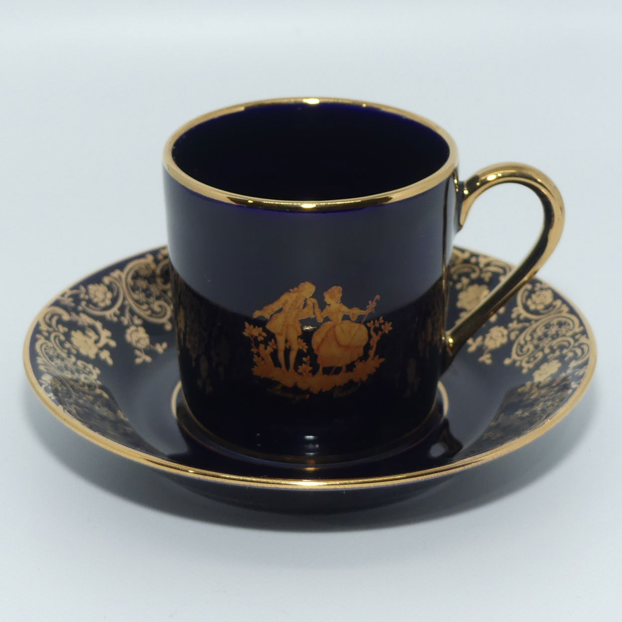 Limoges Castel France Blue and Gilt demi tasse duo #2