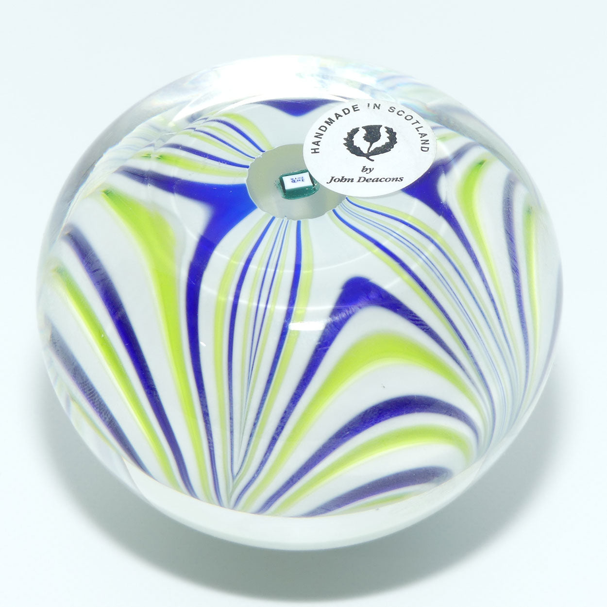 John Deacons Scotland Blue White and Green Marbrie paperweight