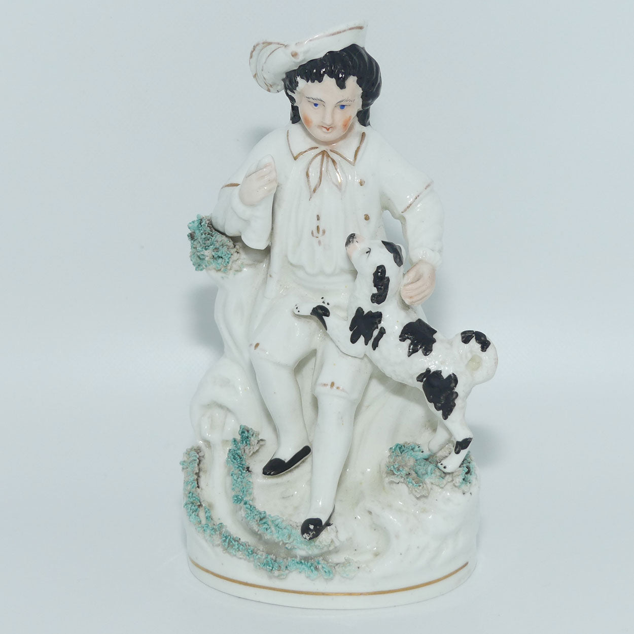early 19th Cent Staffordshire Porcelain Boy with Begging Spaniel